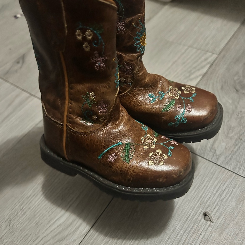 Embroidered Brown Leather Boots